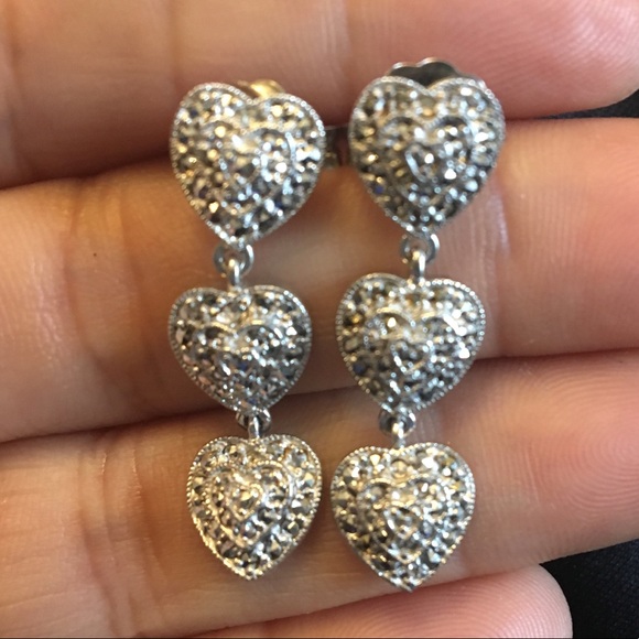 3 heart diamonique sterling silver heart earrings - Picture 1 of 2
